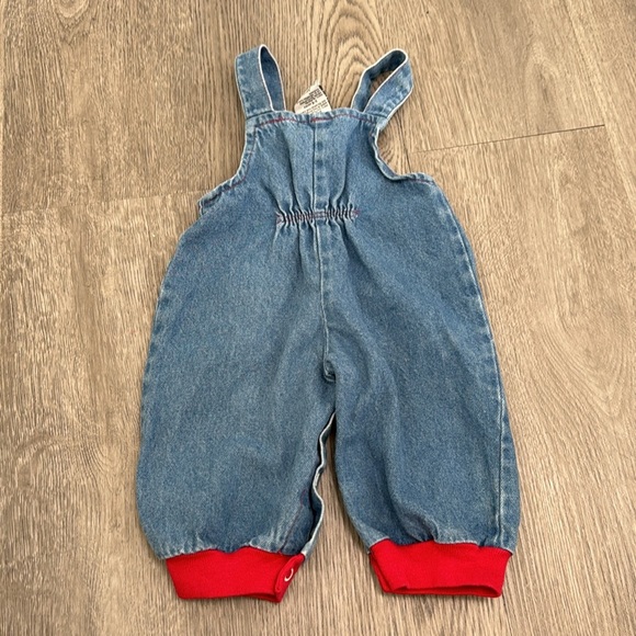 Babies Cuties by Judy Vintage 90's Basketball Dinosaur Denim Overalls Size 3-6M - Picture 6 of 7